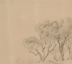 Pamono Rocky Landscape with Trees, 19th-century, Pencil> Classical