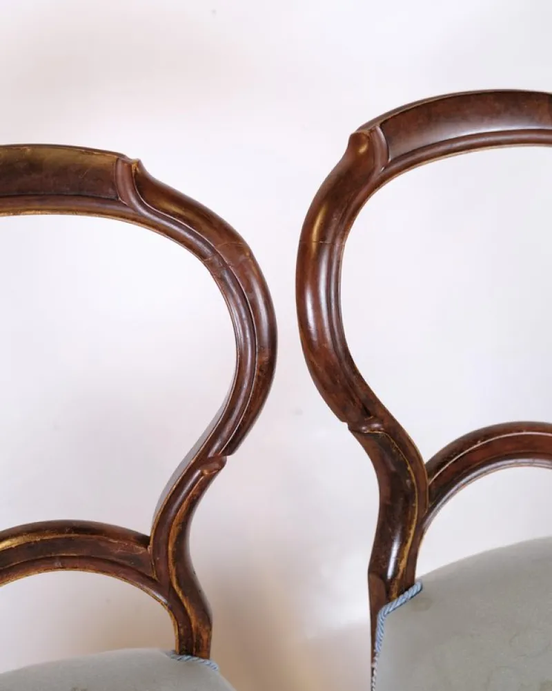 Online Pamono Rococo Chairs in Mahogany and Light Blue Fabric, 1860s, Set of 2