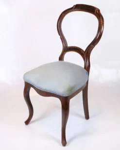 Online Pamono Rococo Chairs in Mahogany and Light Blue Fabric, 1860s, Set of 2