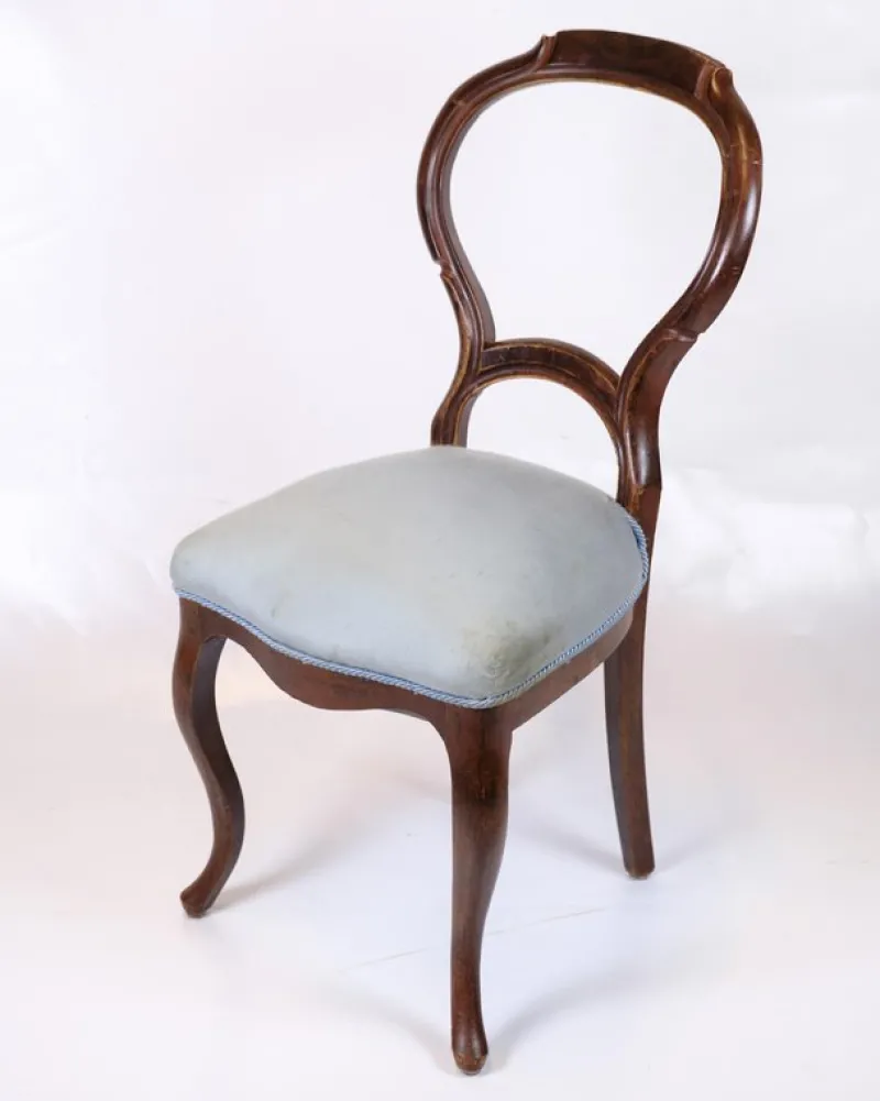 Online Pamono Rococo Chairs in Mahogany and Light Blue Fabric, 1860s, Set of 2