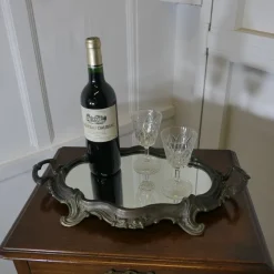 Pamono Rococo Style Silver-Plated Sideboard Mirror Tray> Trays