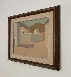 New Pamono Rolf Norrman, Cubic Houses, Spain, 1960, Oil on Canvas, Framed