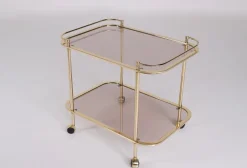Pamono Rolling Trolley in Brass and Smoked Glass, 1970> Serving Bar Carts & Trolleys
