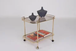Pamono Rolling Trolley in Brass and Smoked Glass, 1970> Serving Bar Carts & Trolleys