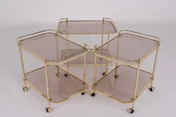 Pamono Rolling Trolley in Brass and Smoked Glass, 1970><noscript><img width=