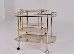 Pamono Rolling Trolley in Brass and Smoked Glass, 1970><noscript><img width=
