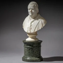 Pamono Roman Artist, Marble Bust of Pope Pius IX, Marble on a Serpentine Base, 1840s> Sculpture