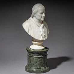 Pamono Roman Artist, Marble Bust of Pope Pius IX, Marble on a Serpentine Base, 1840s><noscript><img width=