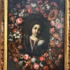 Outlet Pamono Roman School Artist, Salvador Mundi Within a Garland of Flowers, Late 17th Century, Painting, Framed