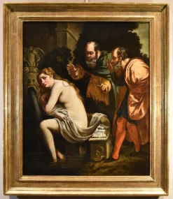 Best Pamono Roman School Artist, Susanna and the Elders, 17th Century, Oil on Canvas, Framed