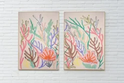 Clearance Pamono Romina Milano, Coral Diptych in Pastel Tones, 2025, Gouache Crayon on Watercolor Paper