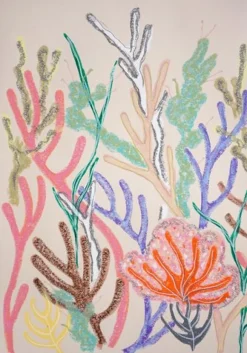 Clearance Pamono Romina Milano, Coral Diptych in Pastel Tones, 2025, Gouache Crayon on Watercolor Paper