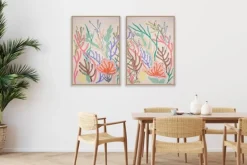Clearance Pamono Romina Milano, Coral Diptych in Pastel Tones, 2025, Gouache Crayon on Watercolor Paper