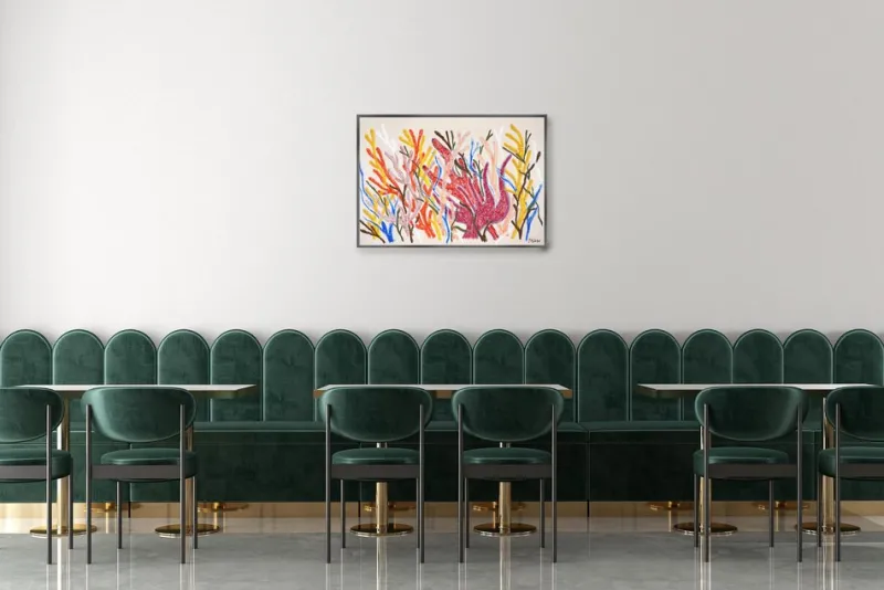 Hot Pamono Romina Milano, Fire Corals, Biomorphic Seascape, 2025, Mixed Media on Paper