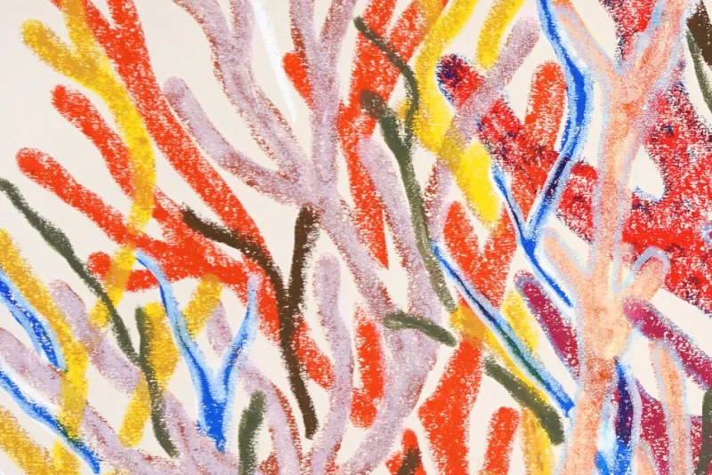 Hot Pamono Romina Milano, Fire Corals, Biomorphic Seascape, 2025, Mixed Media on Paper