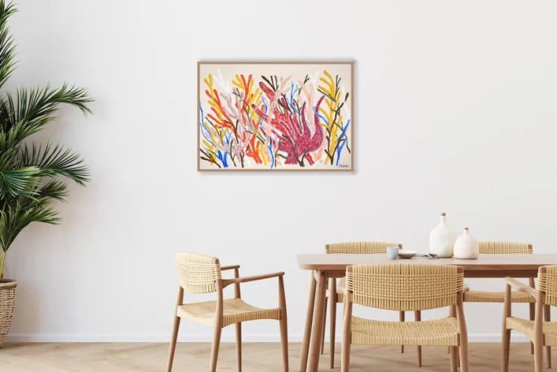 Hot Pamono Romina Milano, Fire Corals, Biomorphic Seascape, 2025, Mixed Media on Paper