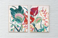Pamono Romina Milano, Large Diptych of Exotic Flowers, 2025, Acrylic Painting and India Ink on Watercolor Paper><noscript><img width=