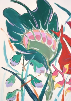 Pamono Romina Milano, Large Diptych of Exotic Flowers, 2025, Acrylic Painting and India Ink on Watercolor Paper><noscript><img width=