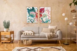 Pamono Romina Milano, Large Diptych of Exotic Flowers, 2025, Acrylic Painting and India Ink on Watercolor Paper><noscript><img width=