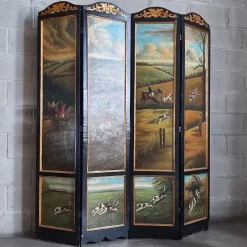 Best Pamono Room Divider in Black Wood with Painted Landscape, 1980s