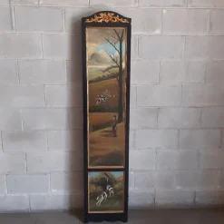 Best Pamono Room Divider in Black Wood with Painted Landscape, 1980s