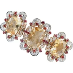 Pamono Rose and White Gold Bracelet with Topaz, Garnet and Diamond> Bracelets