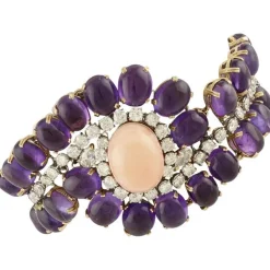 Pamono Rose and White Gold Bracelet with Amethysts and Diamonds> Bracelets