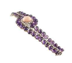 Pamono Rose and White Gold Bracelet with Amethysts and Diamonds><noscript><img width=