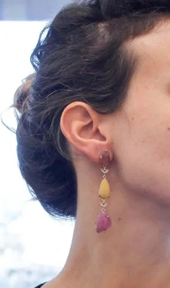 Best Pamono Rose and White Gold Dangle Earrings with Sapphires, Tsavorites and Diamonds, Set of 2
