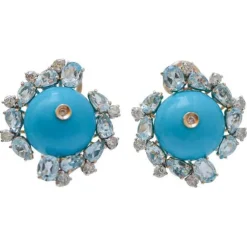 Clearance Pamono Rose and White Gold Earrings with Magnesite, Diamonds and Topazs, Set of 2