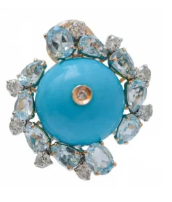 Clearance Pamono Rose and White Gold Earrings with Magnesite, Diamonds and Topazs, Set of 2