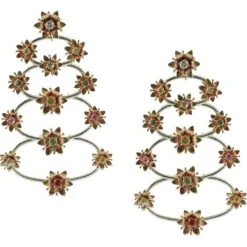 Pamono Rose and White Gold Floral Earrings with Diamonds and Sapphires, Set of 2> Earrings