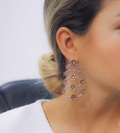 Pamono Rose and White Gold Floral Earrings with Diamonds and Sapphires, Set of 2><noscript><img width=