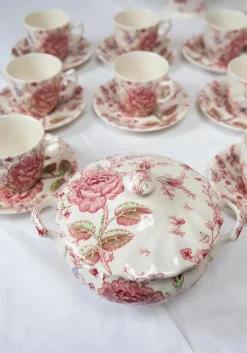 Pamono Rose Chintz English Coffee Service from Johnson Bros, 1980s, Set of 27><noscript><img width=