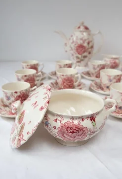 Pamono Rose Chintz English Coffee Service from Johnson Bros, 1980s, Set of 27><noscript><img width=