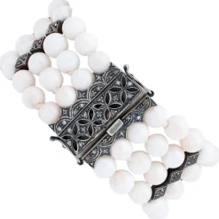 Pamono Rose Gold and Silver Beaded Bracelet with Coral and Diamonds> Bracelets