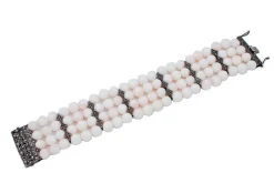 Pamono Rose Gold and Silver Beaded Bracelet with Coral and Diamonds><noscript><img width=