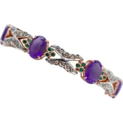 Pamono Rose Gold and Silver Bracelet with Amethysts and Emeralds> Bracelets