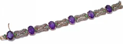 Pamono Rose Gold and Silver Bracelet with Amethysts and Emeralds> Bracelets
