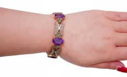 Pamono Rose Gold and Silver Bracelet with Amethysts and Emeralds><noscript><img width=
