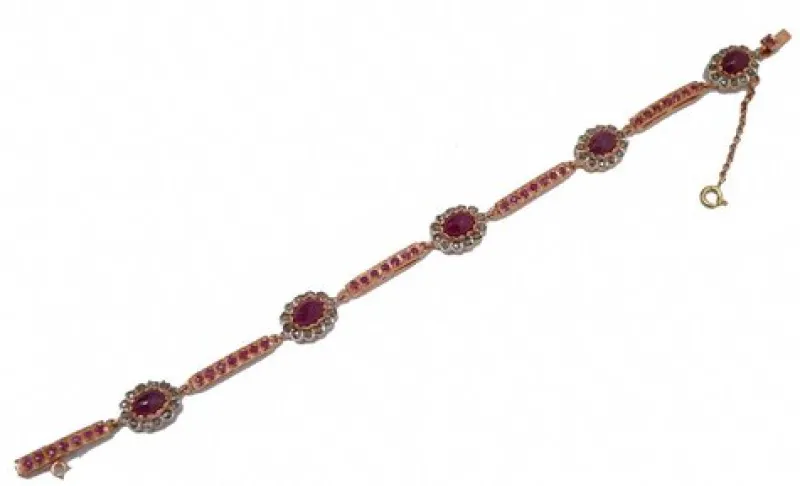 Hot Pamono Rose Gold and Silver Bracelet with Rubies and Diamonds