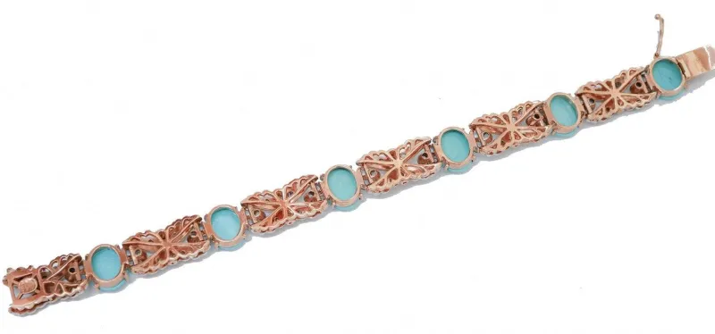 Clearance Pamono Rose Gold and Silver Bracelet with Turquoise and Aquamarine