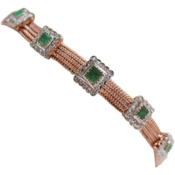 New Pamono Rose Gold and Silver Bracelet with Emeralds and Diamonds