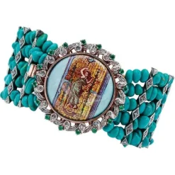 Pamono Rose Gold and Silver Bracelet with Turquoise and Tsavorite> Bracelets