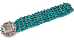 Pamono Rose Gold and Silver Bracelet with Turquoise and Tsavorite> Bracelets