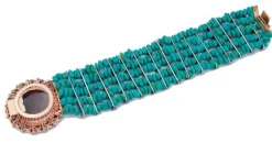 Pamono Rose Gold and Silver Bracelet with Turquoise and Tsavorite><noscript><img width=