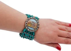 Pamono Rose Gold and Silver Bracelet with Turquoise and Tsavorite><noscript><img width=