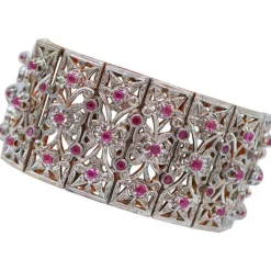 Hot Pamono Rose Gold and Silver Bracelet with Rubies and Diamonds