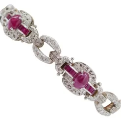 Pamono Rose Gold and Silver Bracelet with Rubies and Diamonds