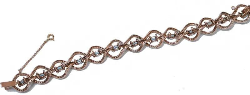 Pamono Rose Gold and Silver Bracelet with Aquamarine Color Topaz and Diamonds> Bracelets